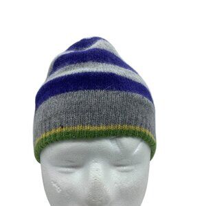 Child Striped Gray & Purple Lambswool Blend Knit Beanie Hat